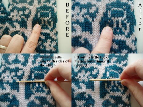 How I treat hiding stitches in colorknitwork.